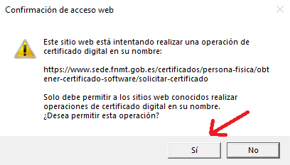 FNMT ceres. Confirmación de acceso web en la solicitud de Certificado Digital fnmt de Administrador único o Solidario con DNI electrónico.