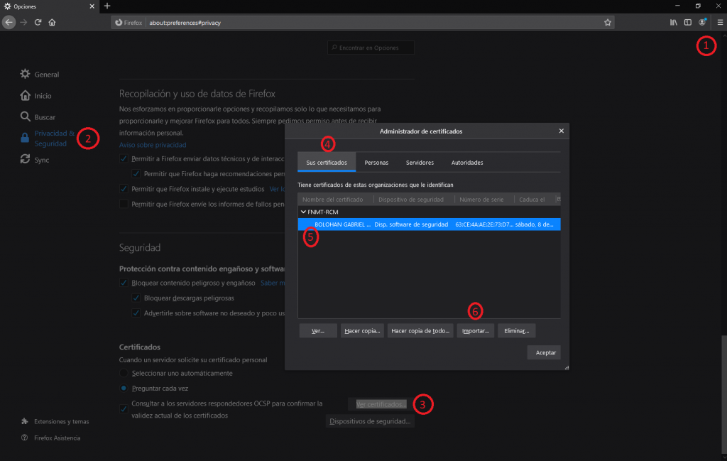 Pasos a seguir para Importar un Certificado Digital en Mozilla Firefox.